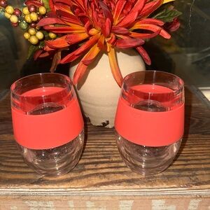 Host Wine Freeze Cup Set of 2 - Plastic Double Wall Insulated Cooling Coral